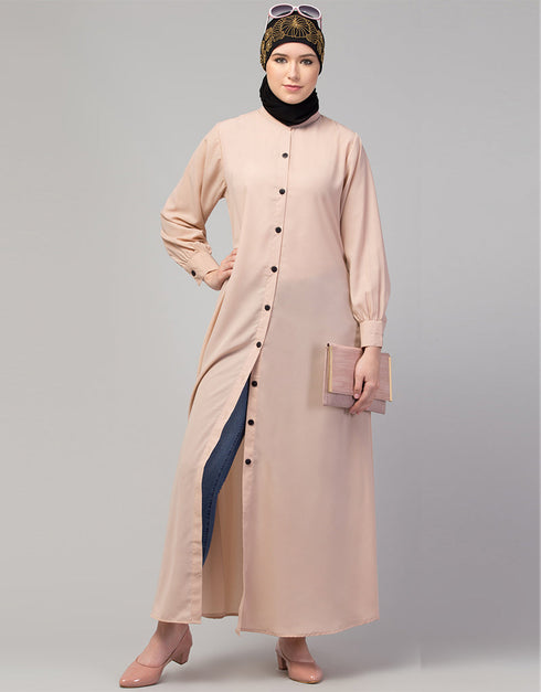 Women Front open & cuff Daily wear casual Abaya In the Shade of  skin